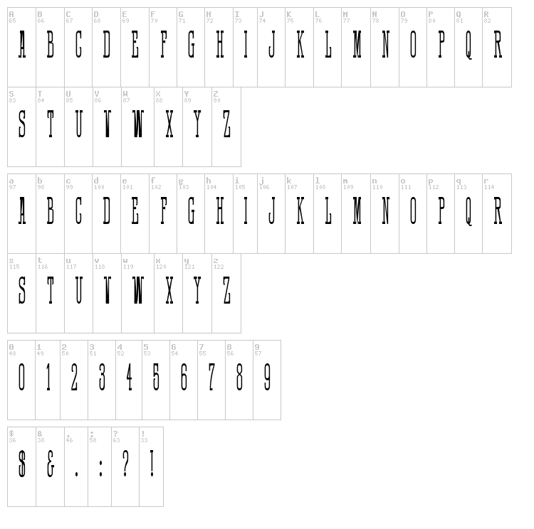 HFF Quick Draw font map